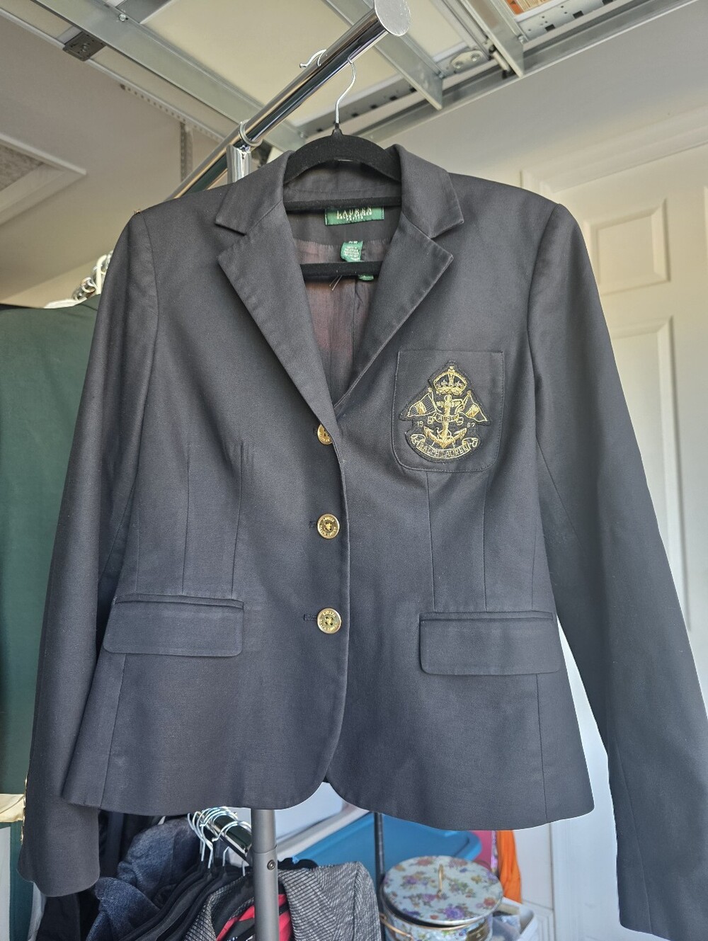 Lauren Ralph Lauren Black & Gold Nautical Pocket Patch Petite Size Med - Picture 3 of 7
